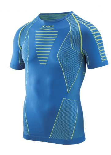 Maglia moto, bici e running tecnica sportiva antivento a maniche corte XTECH MATRIX blu e verde