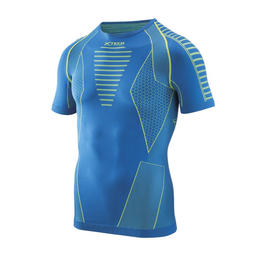 Maglia moto, bici e running tecnica sportiva antivento a maniche corte XTECH MATRIX blu e verde