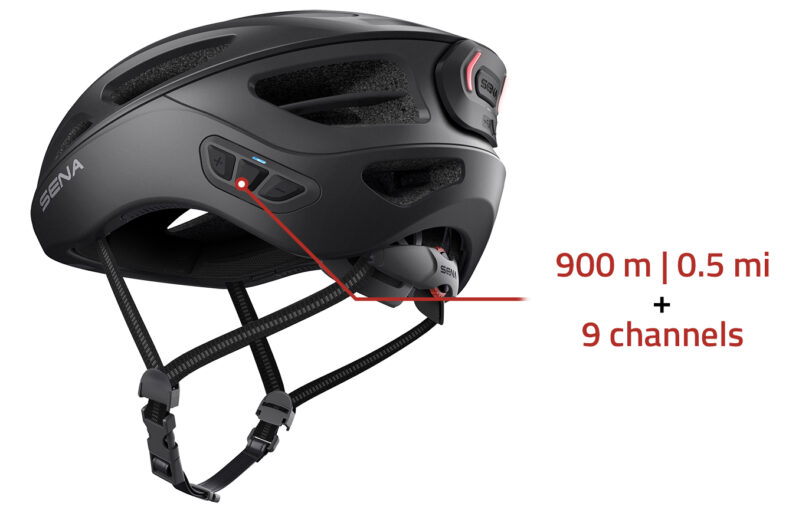 Casco bici Sena R1 EVO con interfono, radio, connessione al cellulare, comandi vocali e luci di posizione