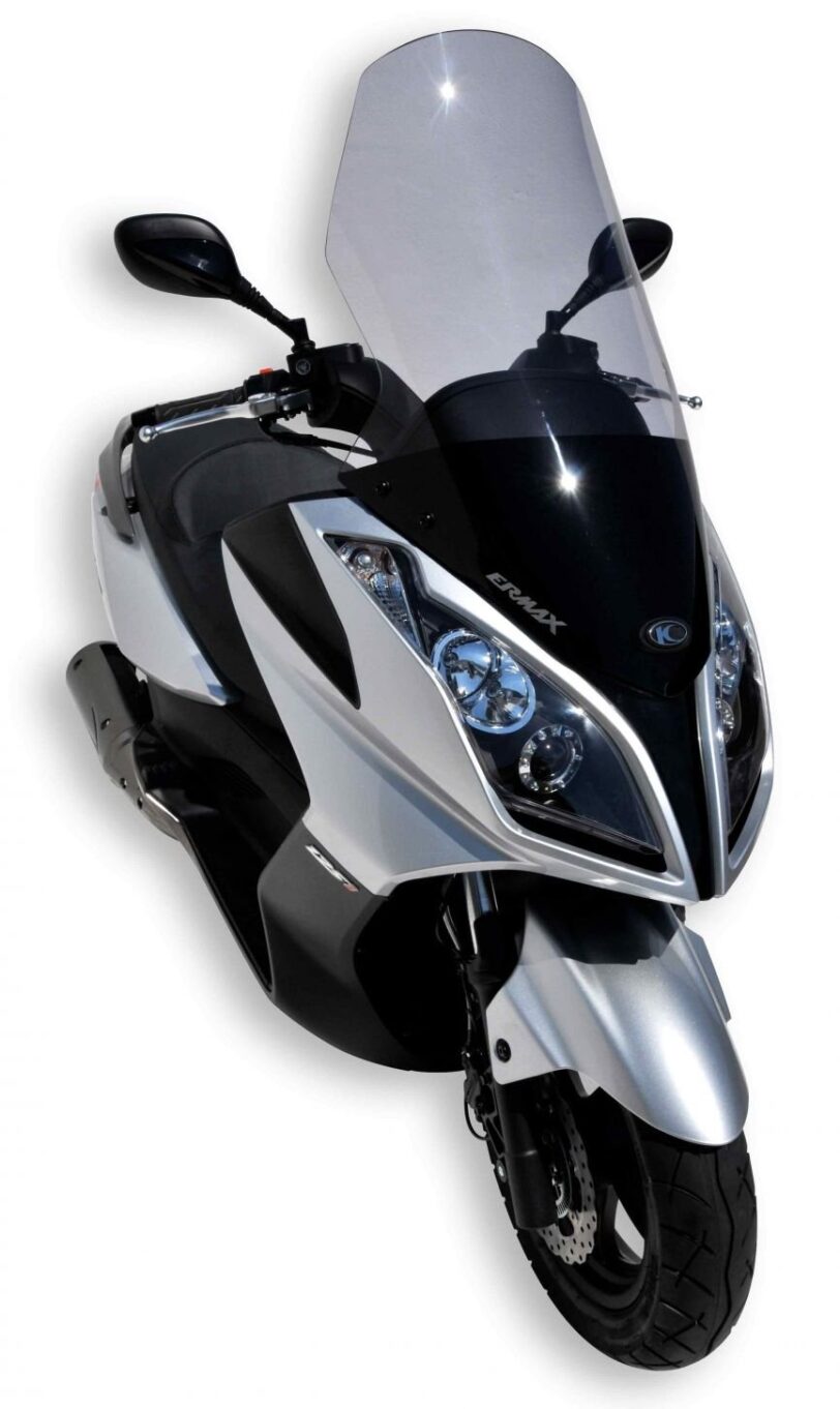 Parabrezza cupolino Kymco Dink Street / Downtown 125 – 200 – 300 anni 2009 2010 2011 2012 2013 2014 2015 2016 2017  protezione maggiorata +10 cm prodotto da Ermax colore grigio - immagine 2
