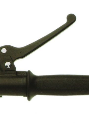 domino comando gas ciclomotore con borchie svasate. comleto di leva in resina acetalica e manopola materiale: alluminio finitura supporto: verniciato nero