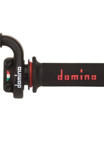 domino comando gas off road crossenduro mod. kkr 03 rapido - desmodromico, con manopola bicole nerorossa.materiale: alluminio nero. 2 cavi pushpull rapidit: 2,6 mm corsa max: 45 mm