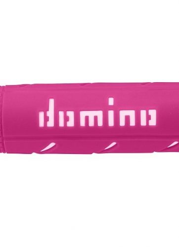 domino coppia manopole modello xm2 super soft in gomma per moto stradali / racing colore fucsia / bianco lunghezza: 120 mm e 125 mm accessori: 97.5595.04-00