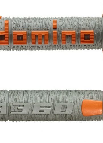 domino coppia manopole in gomma scritta domino grande modello a360 in gomma bicolore grigio / arancio per moto off road cross / enduro lunghezza: 120 mm
