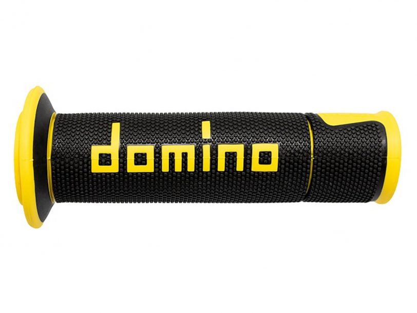 manopole domino nere/gialle in gomma termoplastica bicomponente con finitura multiconica a45041c4740b7-0 diametro 22 mm